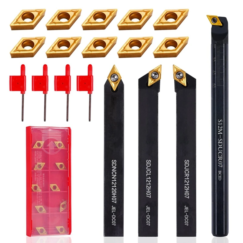 

B-T Indexable Lathe Turning Tools 14 Pcs Set 1/2 Inch For Turning Boring Grooving Cutting Threading Carbide Turning Tools