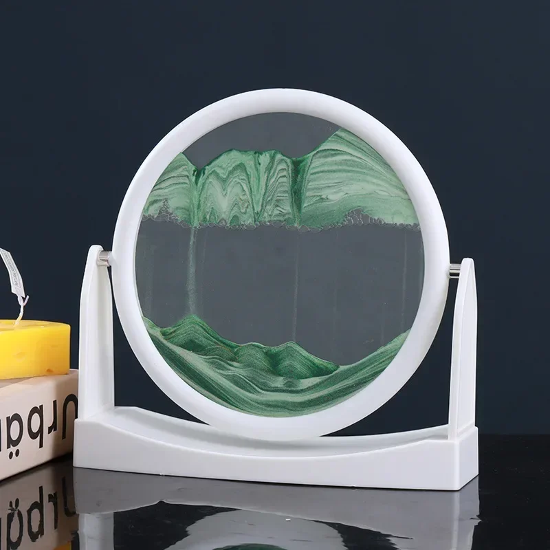 تدوير Sandscape تتحرك الرمال صورة فنية تتدفق الرمال اللوحة ثلاثية الأبعاد الزجاج المستديرة الرمال المتحركة الساعة الرملية مكتب ديكور المنزل هدية