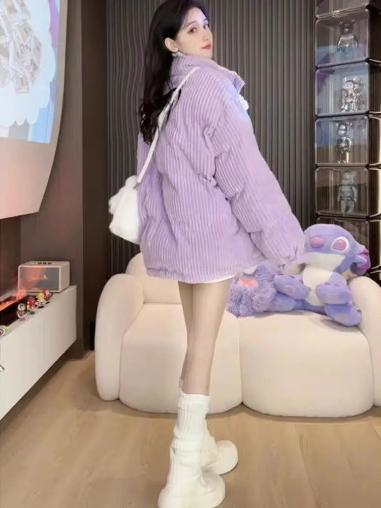 

Puffer Parkas Womens Snow Coat Fashion Thickening Wadded Long Padded Warm Jacket Autumn Winter Corduroy Collar Buttons Loose Fit