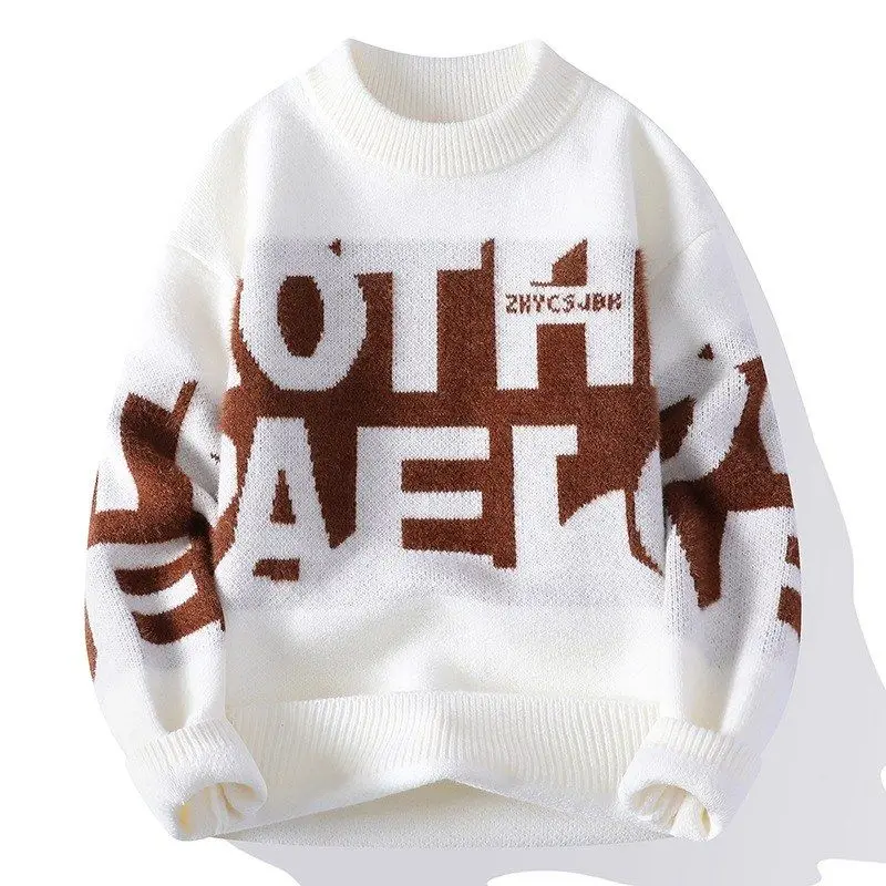 

Faionable Long Sve Knitted Sweater for Men Warm Sli Cross-Border Knittedwear Polyester Fiber round Ne Casual Wear