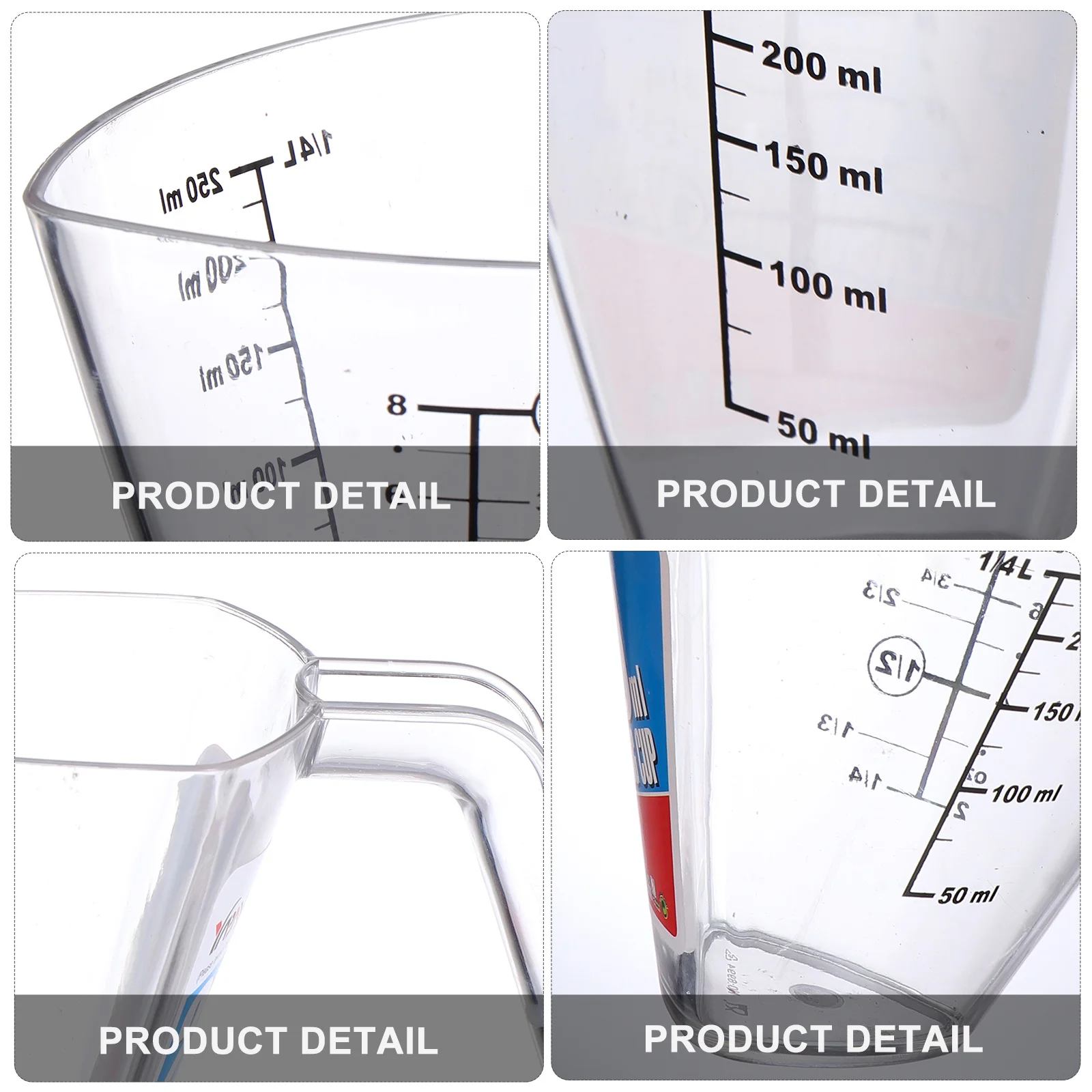 

1 pc 250 Ml Kitchen Measuring Cup Nonslip Pc Material Multiple Measurement Units Transparent Household