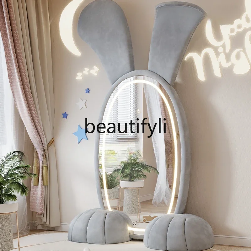 

S7486teae Big-eared rabbit full-body floor mirror fabric artist household cartoon atmosphere theme full-length mirror