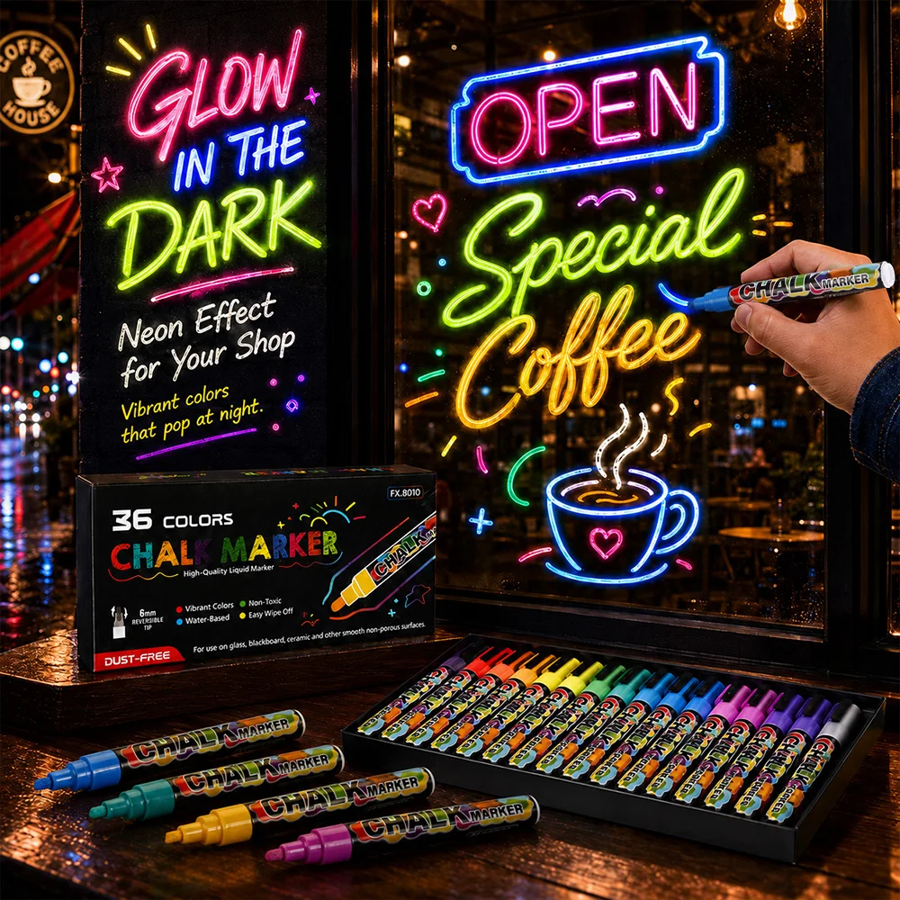 36/48 Colors Liquid Chalk Marker Set 6mm Reversible Tip Water Based Erasable Pens Blackboard Glass Ceramic Window DIY Decoration