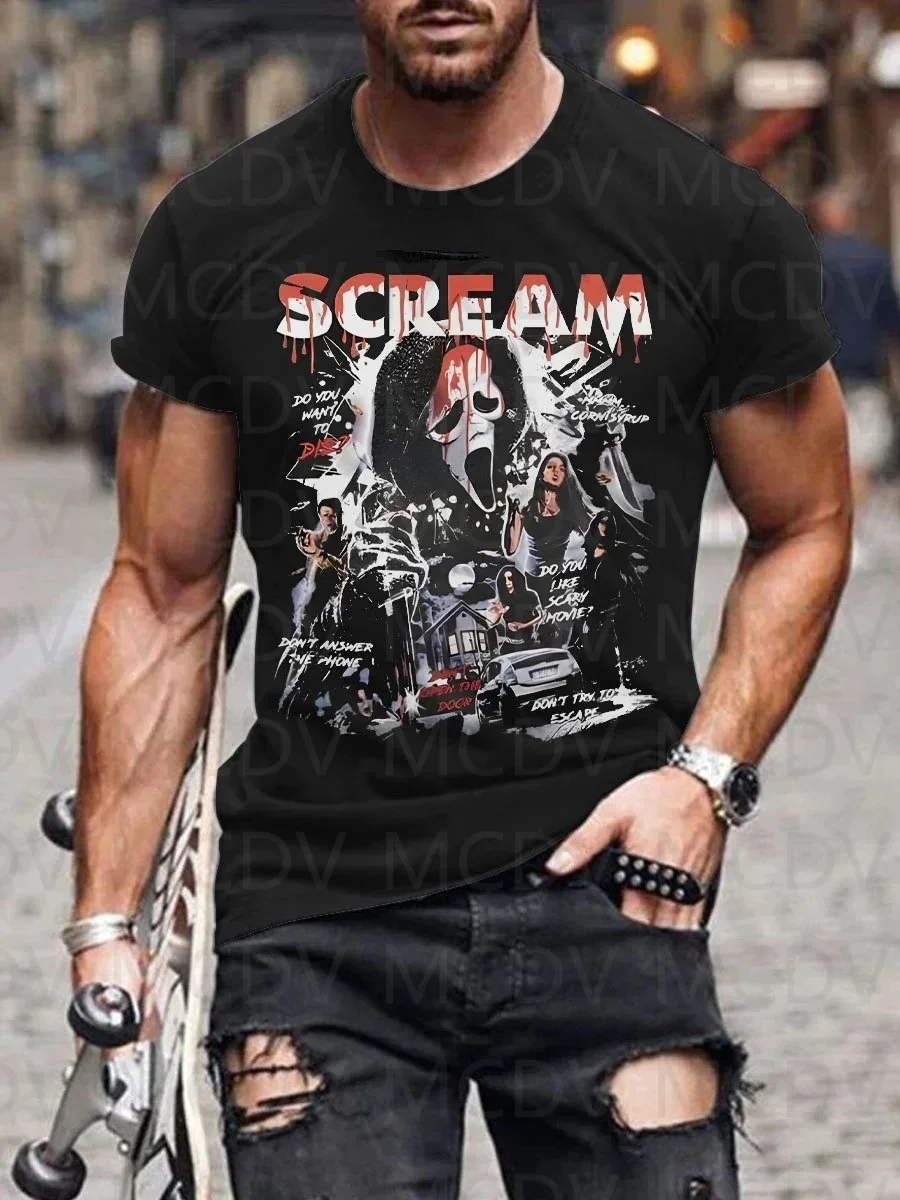 Men's Summer Shorts Sleeve Shirts Halloween Spooky Skull Pumpkin Fun Print T-Shirt