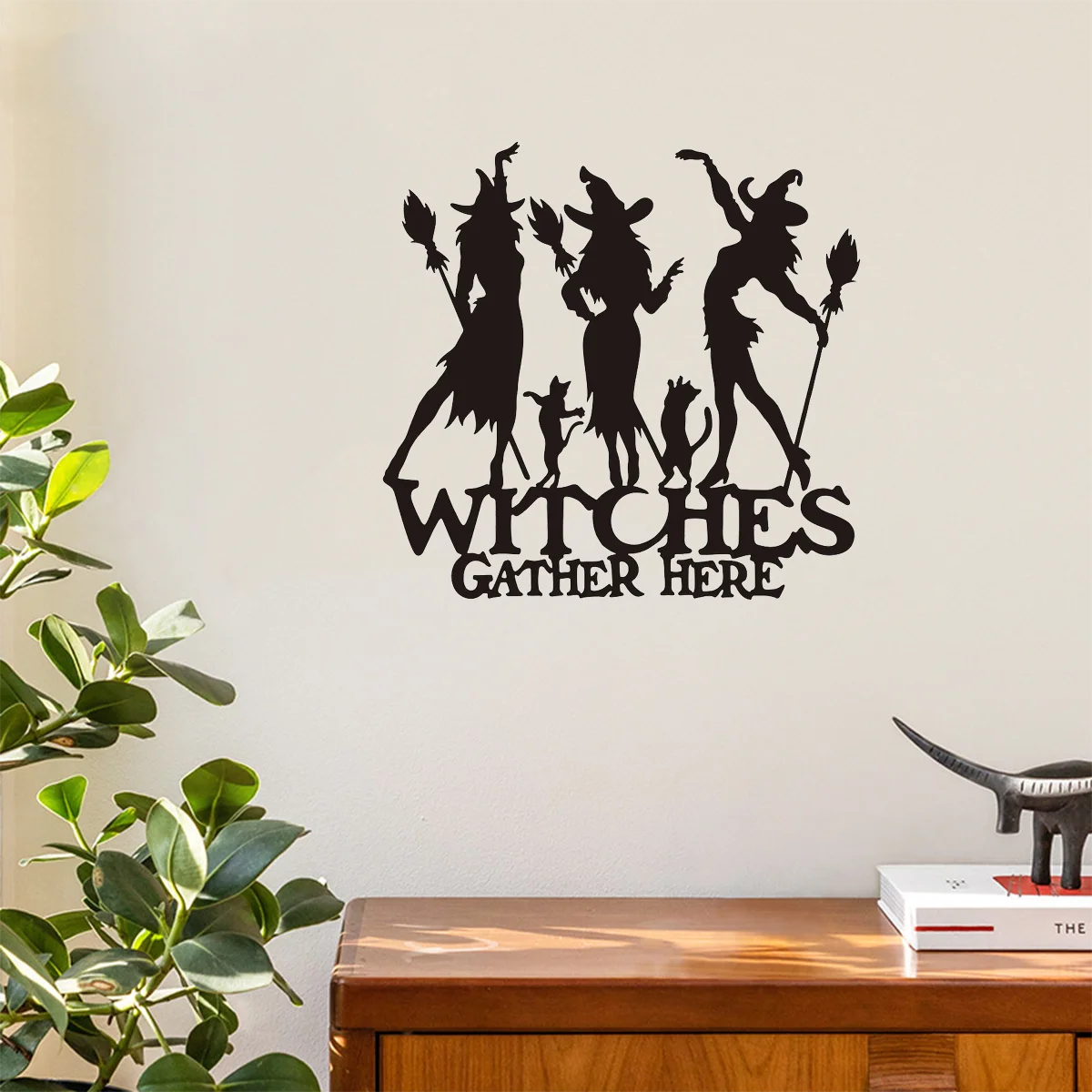 Funny Witches Gather Here - The Optimal Metal Sign for Fall Adornment. Vintage Stylish Wall Art Hanger. A Terrific Housewarming