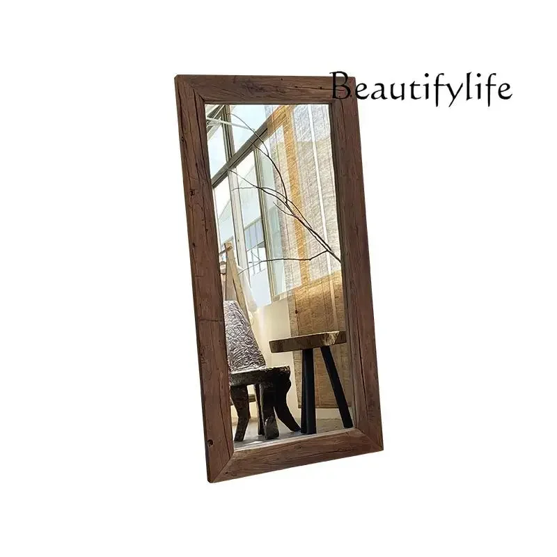 R Solid Wood Retro Full-length Mirror Wall-mounted Decoration Antique Style Homestay Art Floor Bedroom Home Fashion