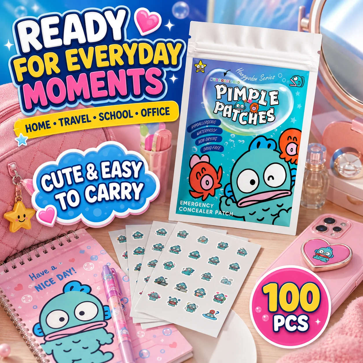 Sanrio Acne Pimple Patches, Hydrocolloid Spot Cover Stickers, Cute Face Care Patches for Daily Use