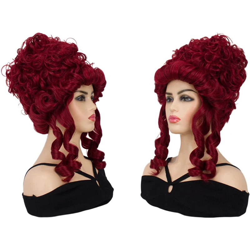 

Burgundy Marie Antoinette Curly Wig for Women 18th Century Renaissance Heat Resistant Synthetic Hair for Halloween Cosplay Party