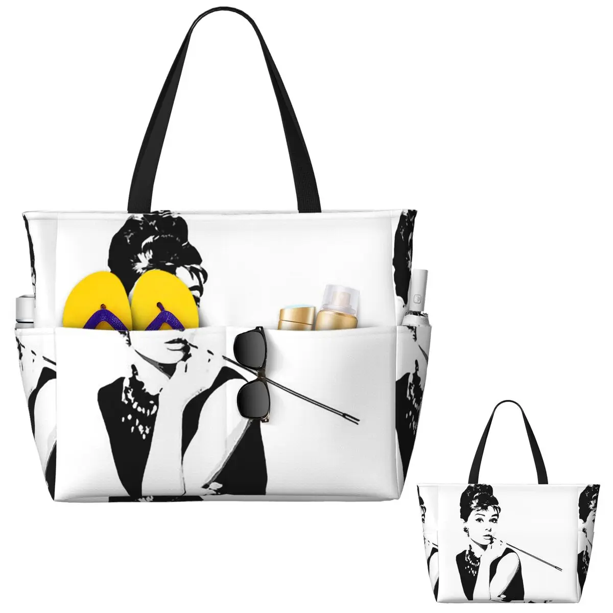 

Audrey Hepburn Portrait A Beach Tote Bag Sport Gym Yoga Duffle Large Tote Bag Women Travel Bag Fitness bag