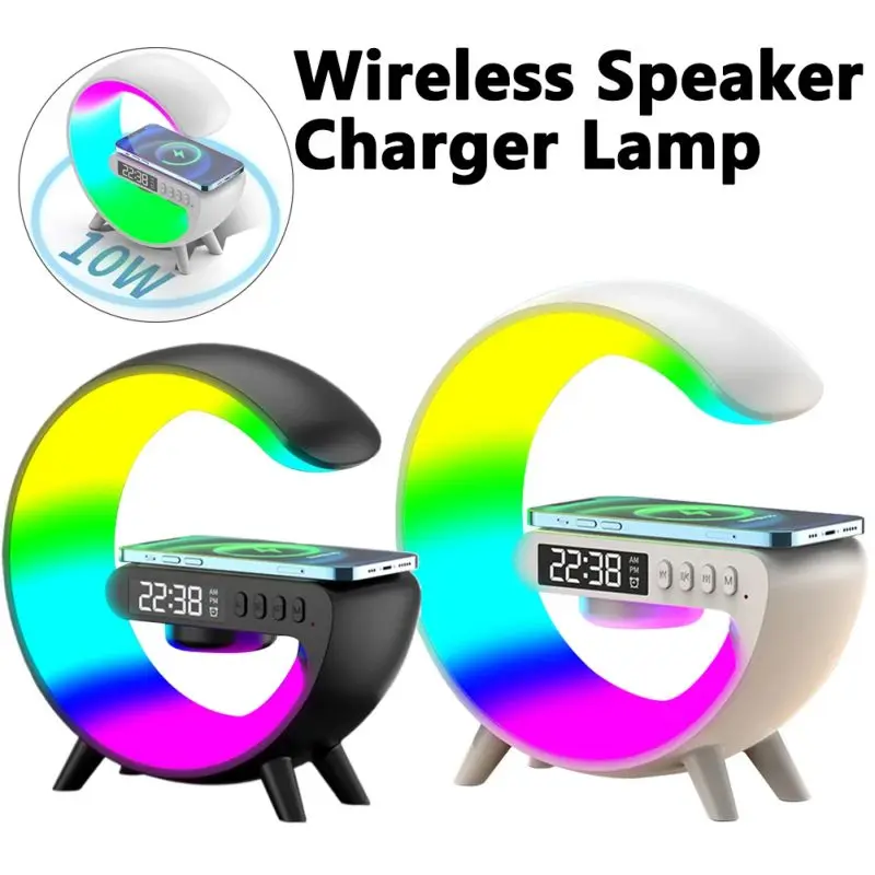 USB Power Wireless Charger Bluetooth Speaker RGB Night Light Clock Alarm Clock Decoration for IPhone Samsung Xiaomi Huawei G63