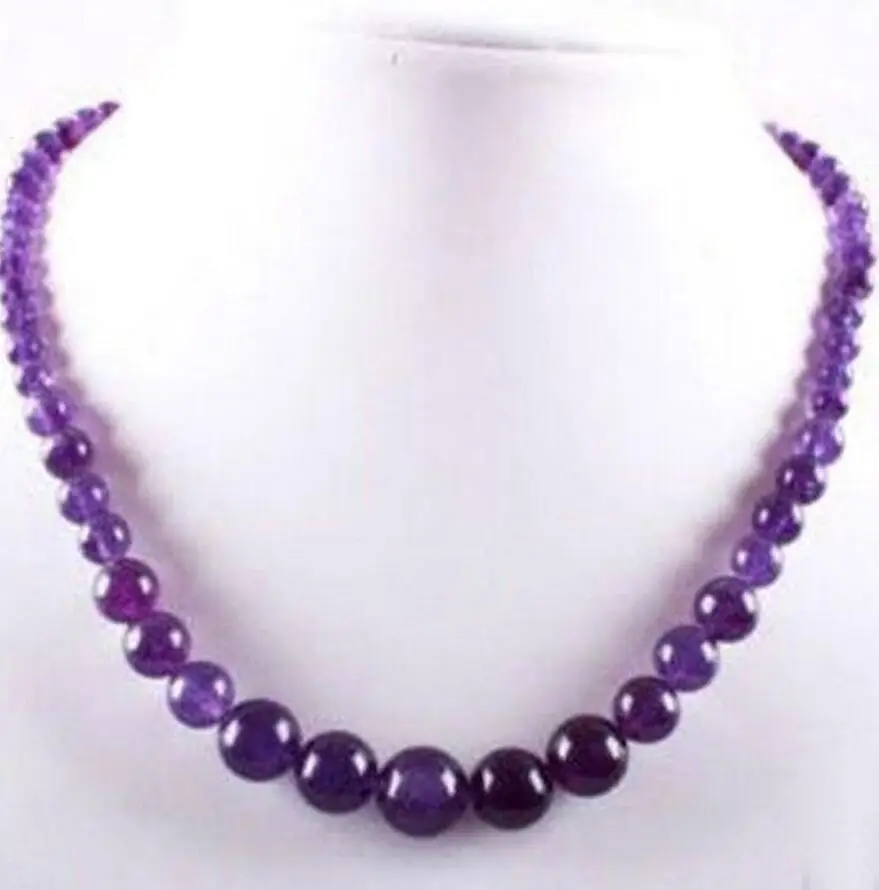 

6-14mm Amethyst Round Beads jade Gemstone Necklace 18inch