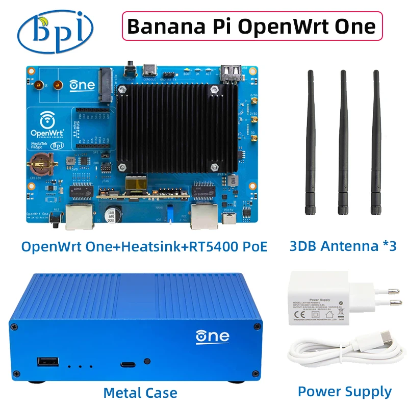 

BPI Banana Pi OpenWrt One Smart Router MediaTek MT7981B 1 ГБ DDR4 WiFi6 2,5 ГБE Gigabit Ethernet RJ45 256 MiB SPI NAND RTC