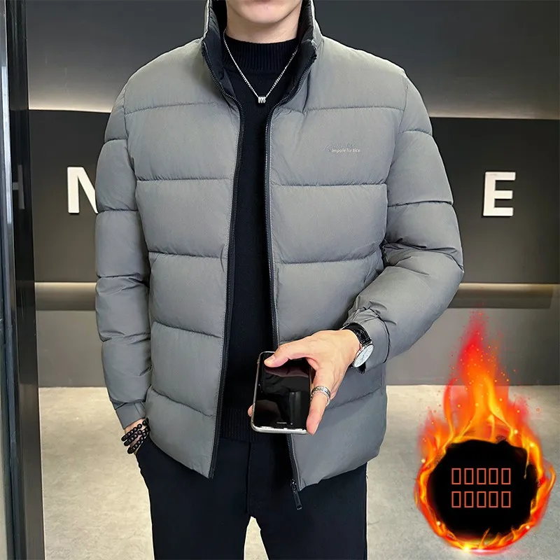 

Men's Cotton Jacket Winter Thickened Warm Short Style Stand Collar Casual Outerwear Polyester Fiber Standard Fit Long Sleeve ...