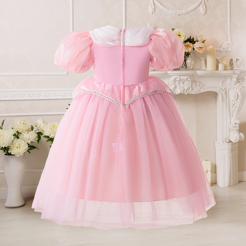 Baby Girls Peach Princess Dress Toddler 1st Birthday Party Dresses Girl Tulle Tutu Gown Kids Puff Sleeve Holiday Weekend Costume