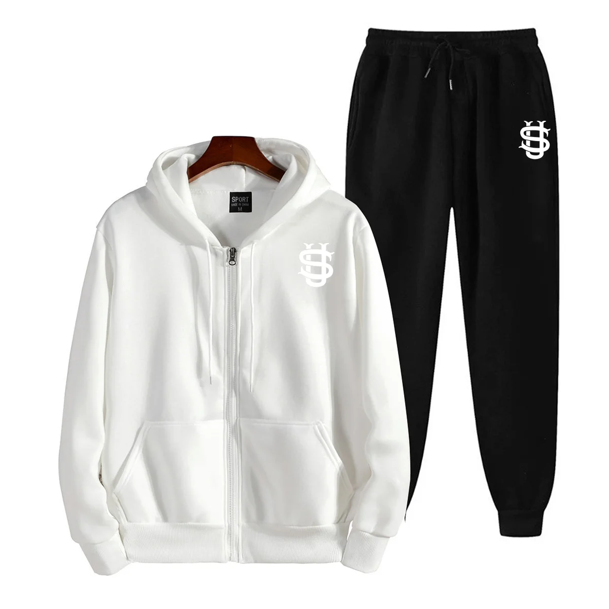 Men's Printed Tracksuit Set, Hooded Zip-Up Sweatshirt and Jogger Pants, Casual Sports Outfit for Gym, Running, Daily Wear