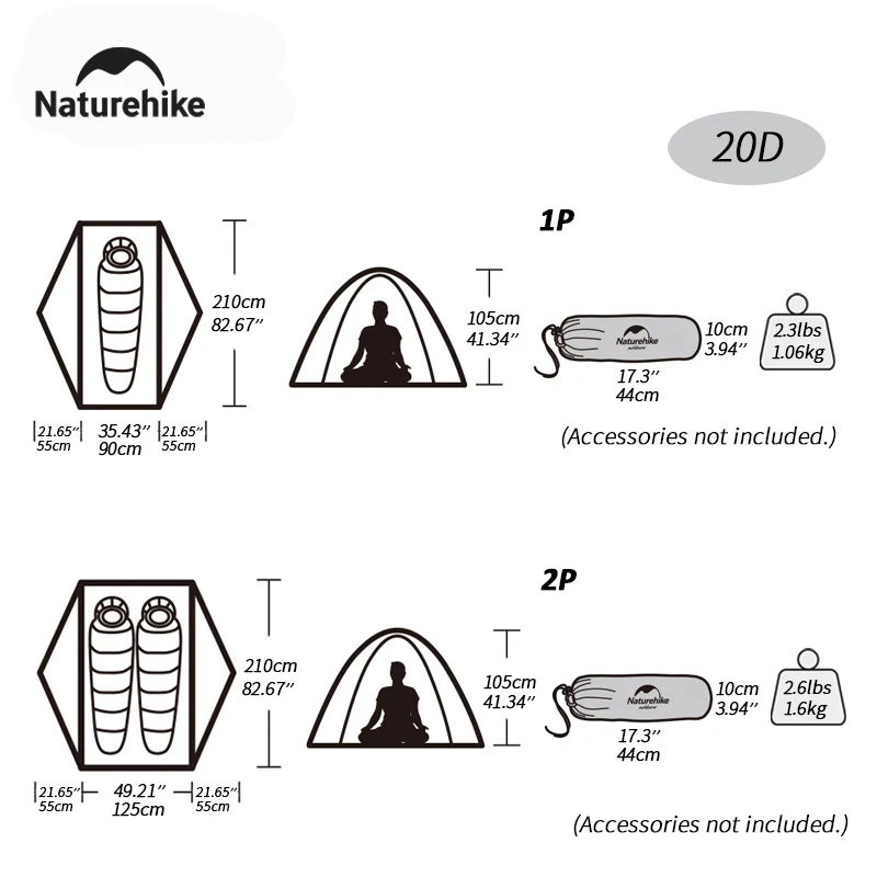 Naturehike Tagar Camping Tent Ultralight 4000mm Waterproof Canopy Tents 1-2 Person Quick Build Outdoor Backpack Cycling Tent