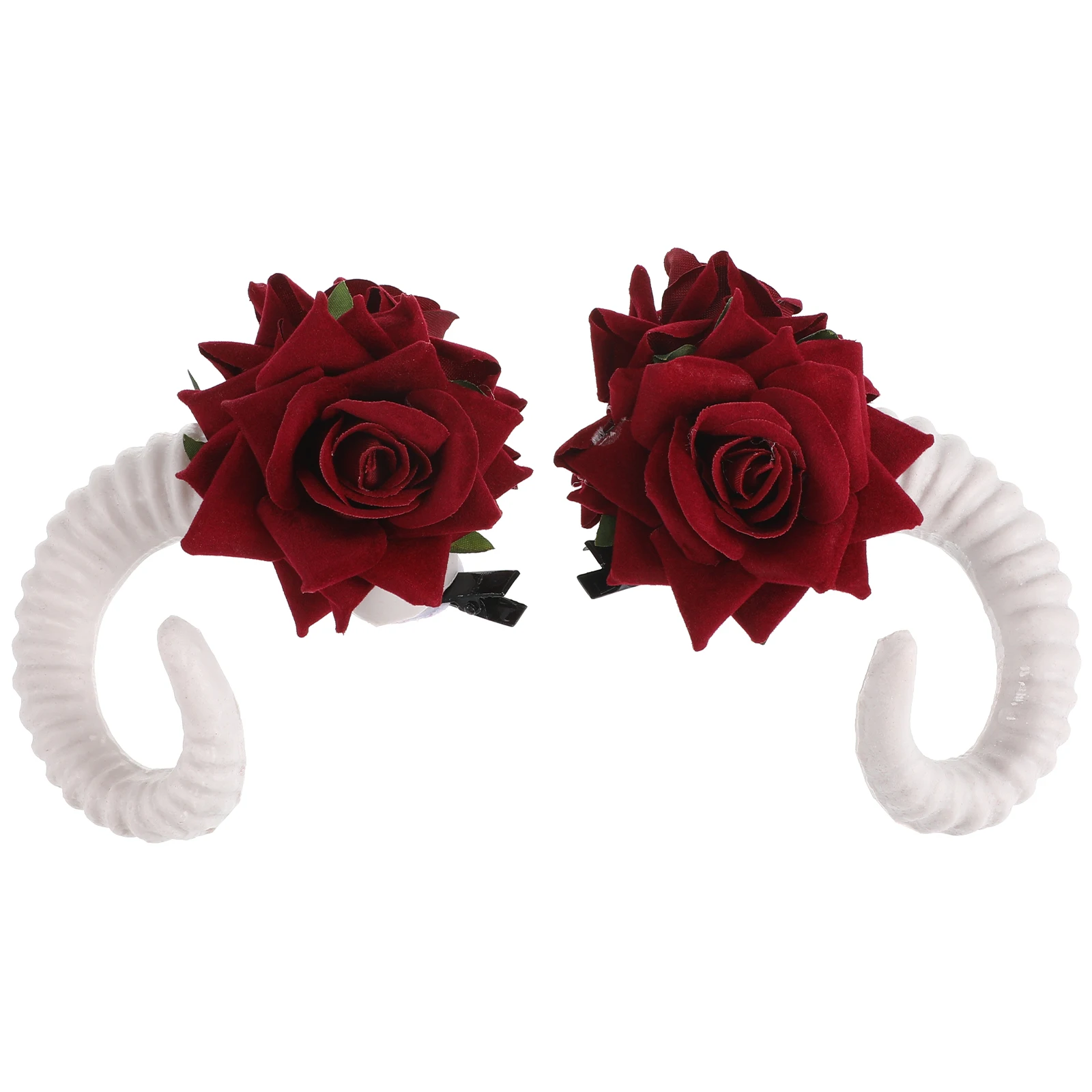 

Pair Artificial Sheep Horns Hairclip Rose Flower Halloween Cosplay Costume Party Unique Headpiece Hairpin Unique Sheep Headband