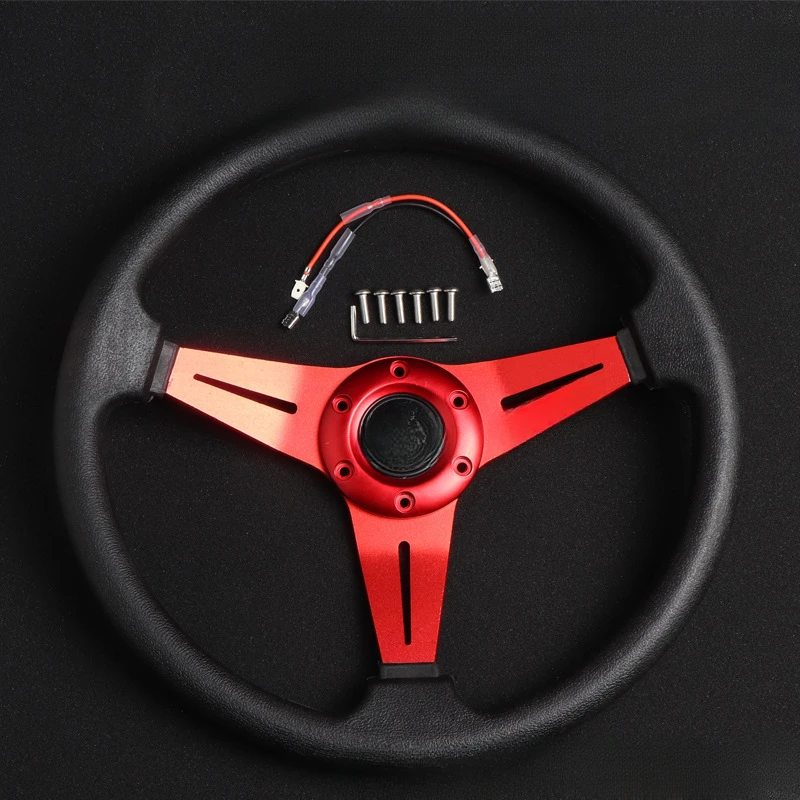 For Universal Car Momo Style Racing Steering Wheel PU Leather Modified Special Steering Wheel 14 Inch With Decorative Cover