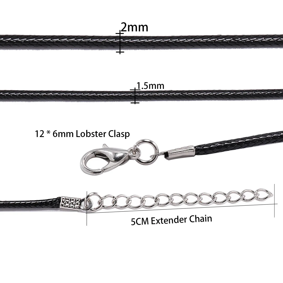 10Pcs/lot Dia 1.5/2mm Leather Cord Necklace With Clasp Adjustable Braided Rope for Jewelry Making DIY Necklace Bracelet Supplies