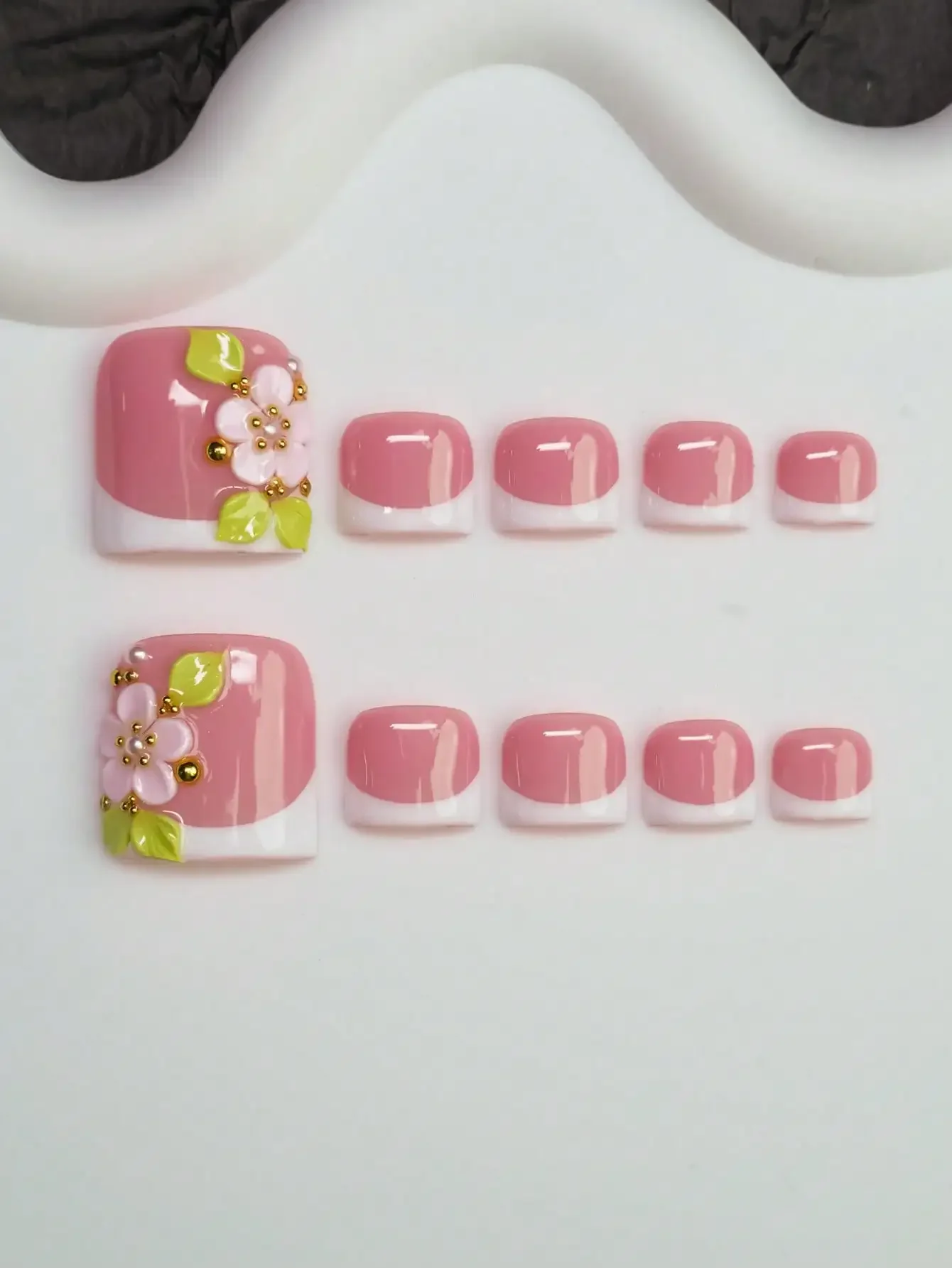 

14pcs/Set Handmade Y2K Chic Nail Stickers, Nude & White French Tip Nail Wraps With Floral, Leaf, Bead Designs, Suitable For Party, Wedding, Daily Wear, Includes Nail Tools, Great Gift For Women & Girls (4 Extra Nails Included)