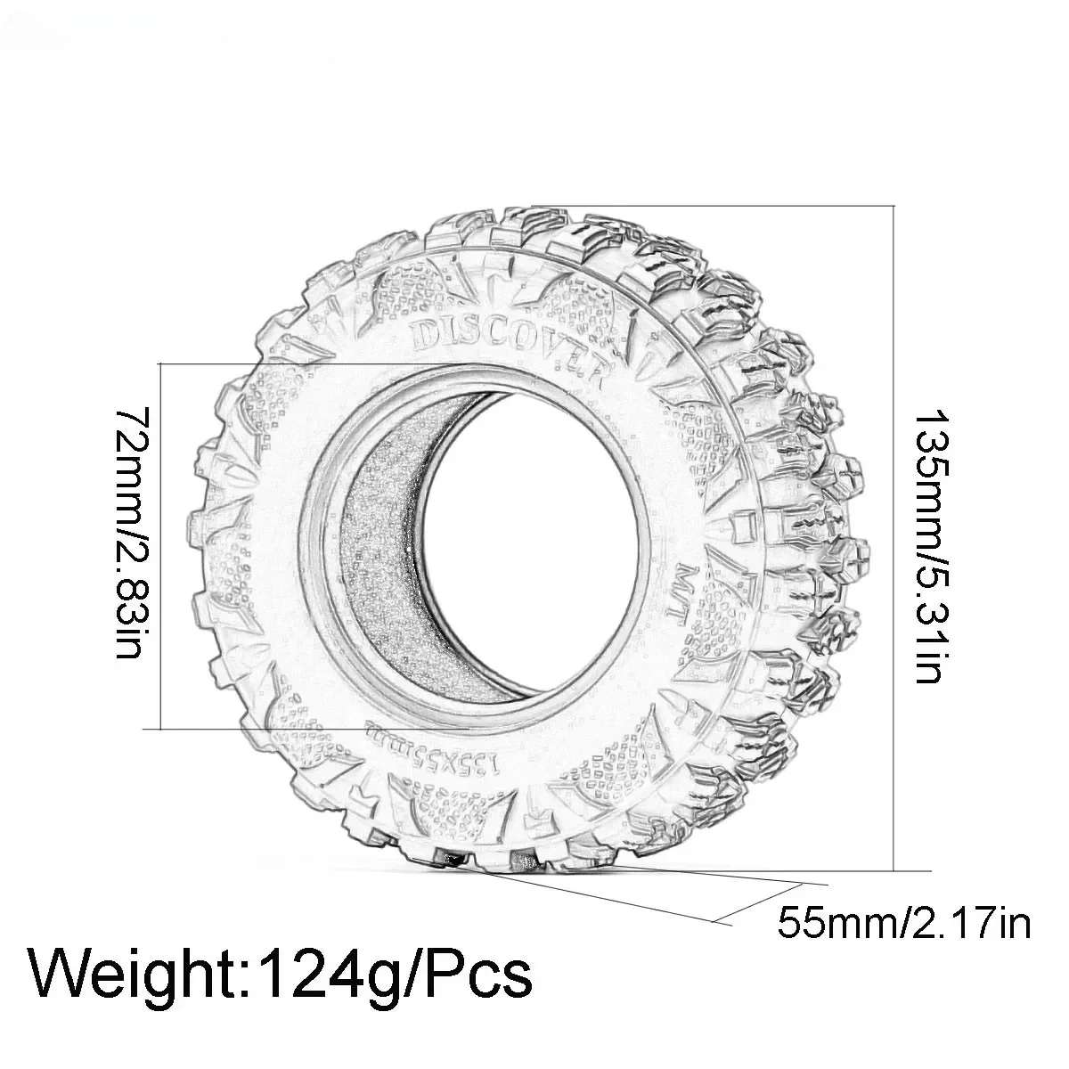 2.6Inch 135MM Tires High Wear-Resistant Wheel Tyres for RC 1/7 1/8 1/10 Ralaro  Ryft Yikong Axial TRAXXAS SCX10 90046 90047 Yeti