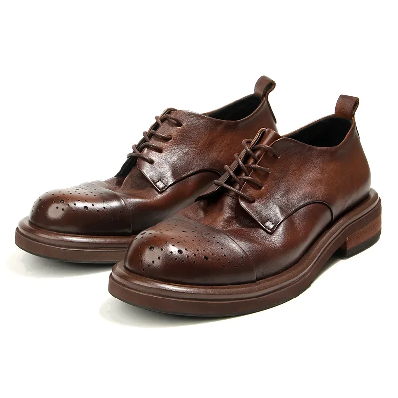 High Quality British Men's Shoes with Carved Patterns, Fashionable Casual Leather Shoes, Cowhide Retro Handmade Old Style