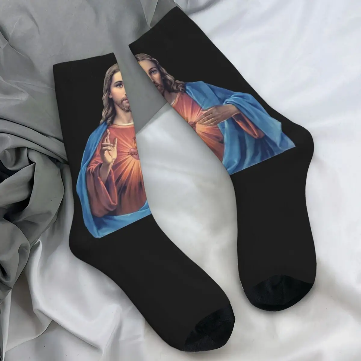 Catholic Saint Jesus Christ Socks Winter Christian Religious Stockings Retro Adults Men Socks Pattern Skateboard Anti Skid Socks