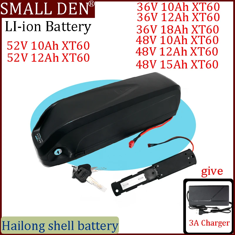 

Original Hailong 36V 48V 52V 10Ah 12Ah 15Ah Ebike Battery 18650 Cell BMS 350W 500W 750W 1000W 1500W Duty-free Gift 3A Charger