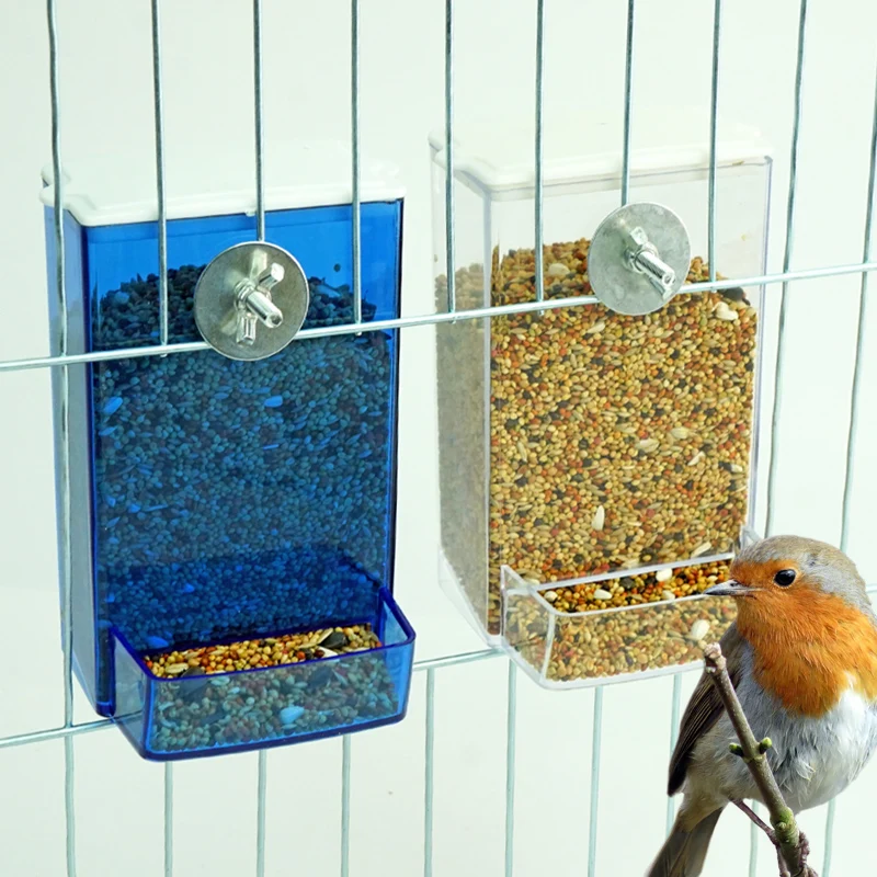 Hard Bird Food Container Screw Mount Bird Feeder Visible Anti-spill Parrot Cockatiel Birdcage Feeding Box