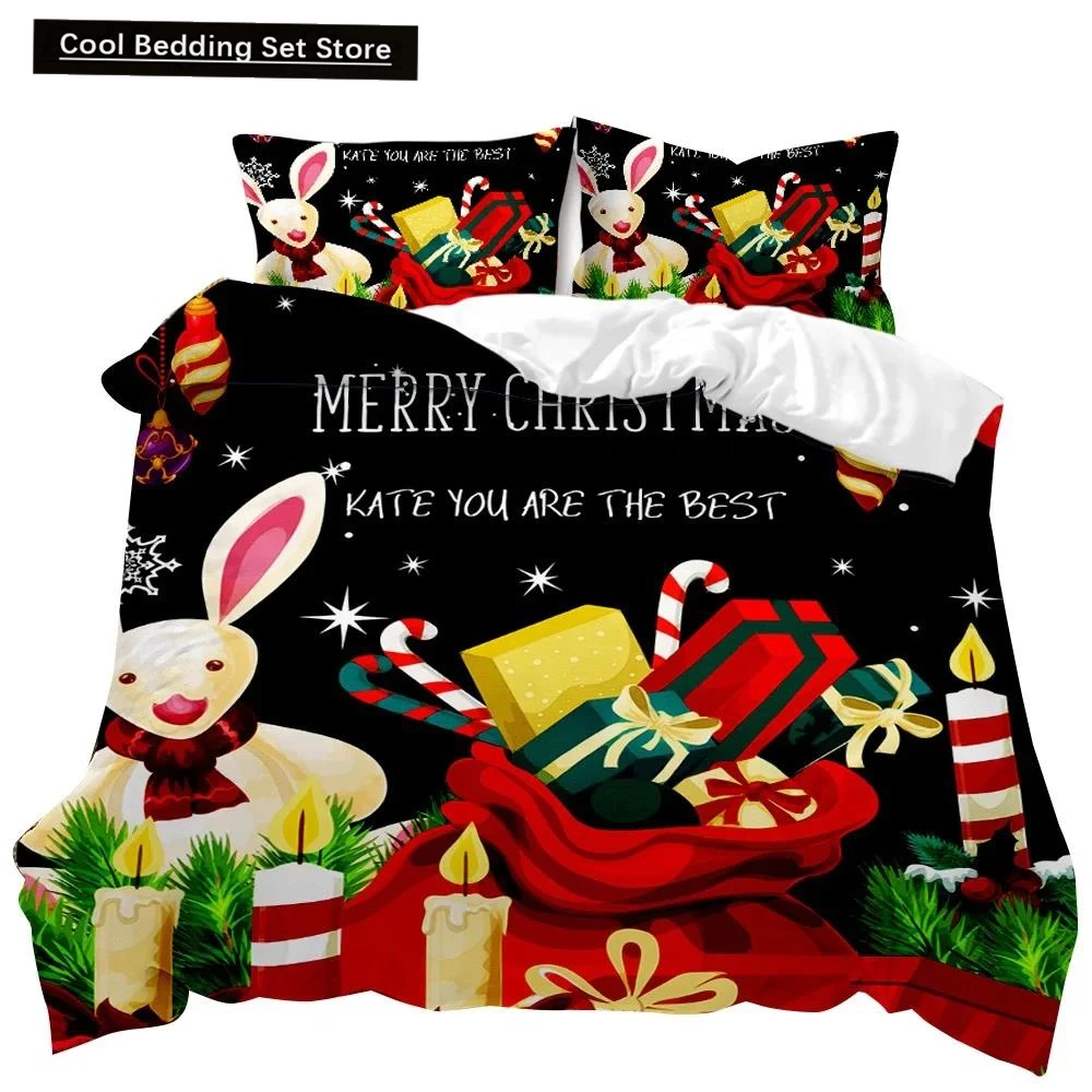 

Christmas Duvet Cover Set Christmas Gift Bunny Candle Christmas Theme Bedding Set Double Queen King Size Polyester Quilt Cover