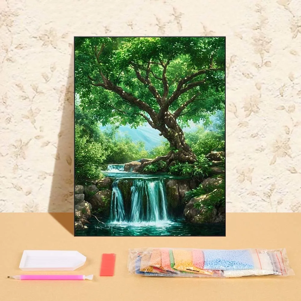 

Full Round Drills Diamond Painting Mosaic Embroidery Tree River Cross Stitch Picture Rhinestone Home Decoration For Living Room