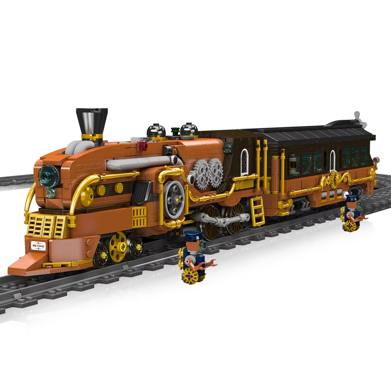 MOULD KING 12046 Technical Electric Steampunk Locomotive Buidling Block Retro Sci-Fi Steam Wagons Train Toy for Railway Gifts