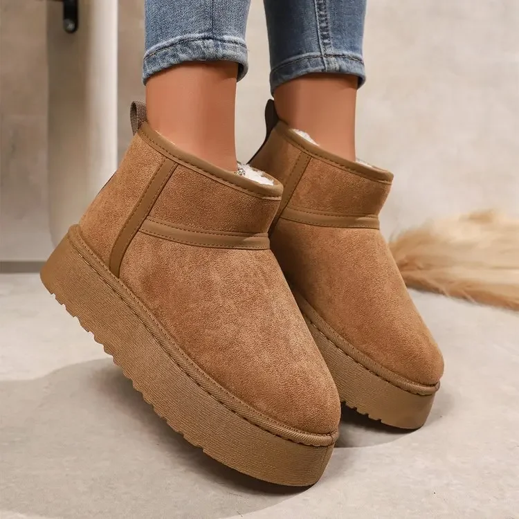 الشتاء سميكة القاع صوف مبطن كبير رئيس الثلوج الأحذية الخبز أحذية قطنية فوق الكاحل المطاط وحيد الكبار الجوارب لون نقي