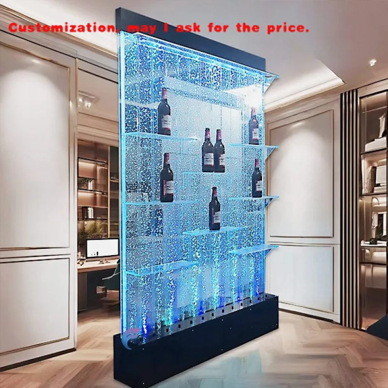 

custom.Customized Indoor RGB Color-Changing Movable Acrylic Bubble Wall with Liquor Shelf Display Fountain