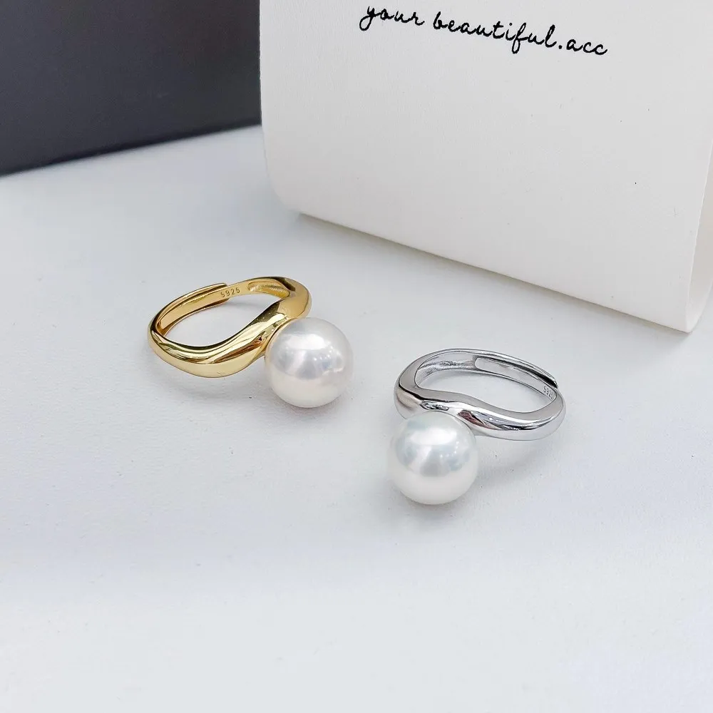 

S925 Silver Sterling Ring Inlaid Zirconia Half Hole Pearl Ring Base Resizable Design DIY Handmade Fine Jewelry Ring Accessories