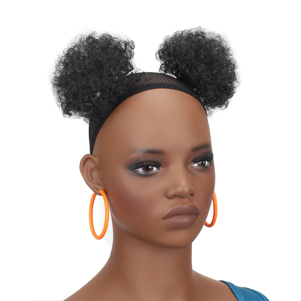 Synthetischer Afro-Puff-Clip-on-Haarknoten für Kinder, kleine verworrene lockige Pferdeschwanzverlängerung für kleine Mädchen, Haarteil mit wiederholtem Einsatz