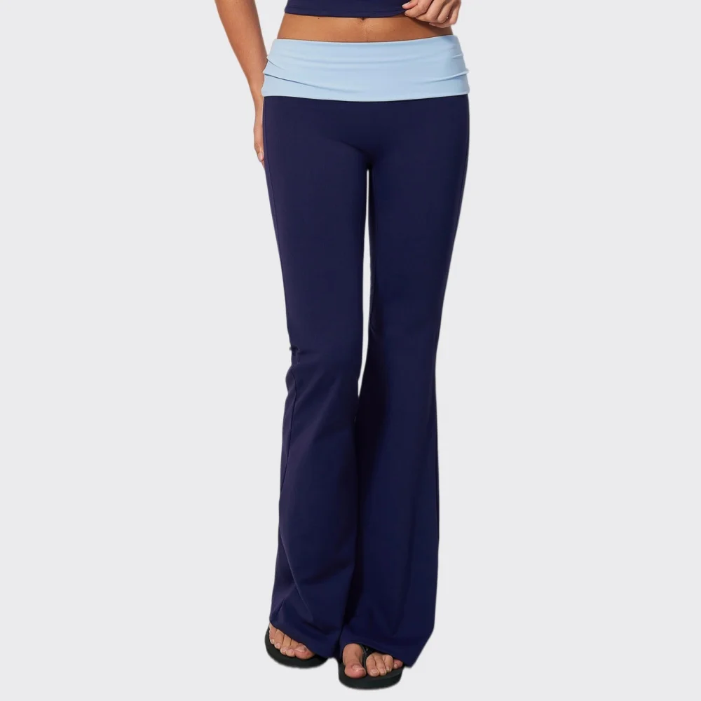 Fold Over Waist Yoga Flared Pant Women Fitness Leggings Running Sports Pants Fashion Color Blocking Gym Workout Leggings Outdoor