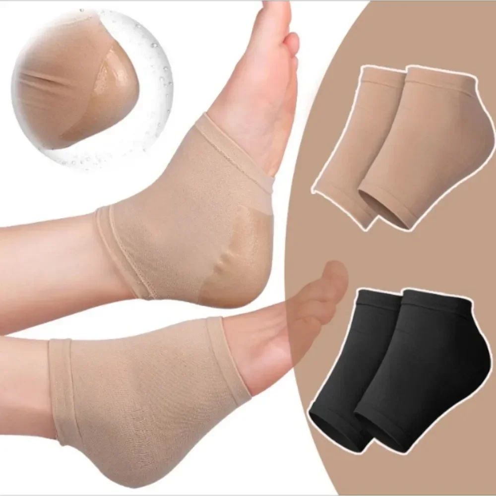 Schwarz/Nude Fersenschutz Mesh Gel Silikon Fersensocke Fußabdeckung Feuchtigkeitsspendende Anti-Verschleiß Anti-Riss Halbe Socke Fersenabdeckung