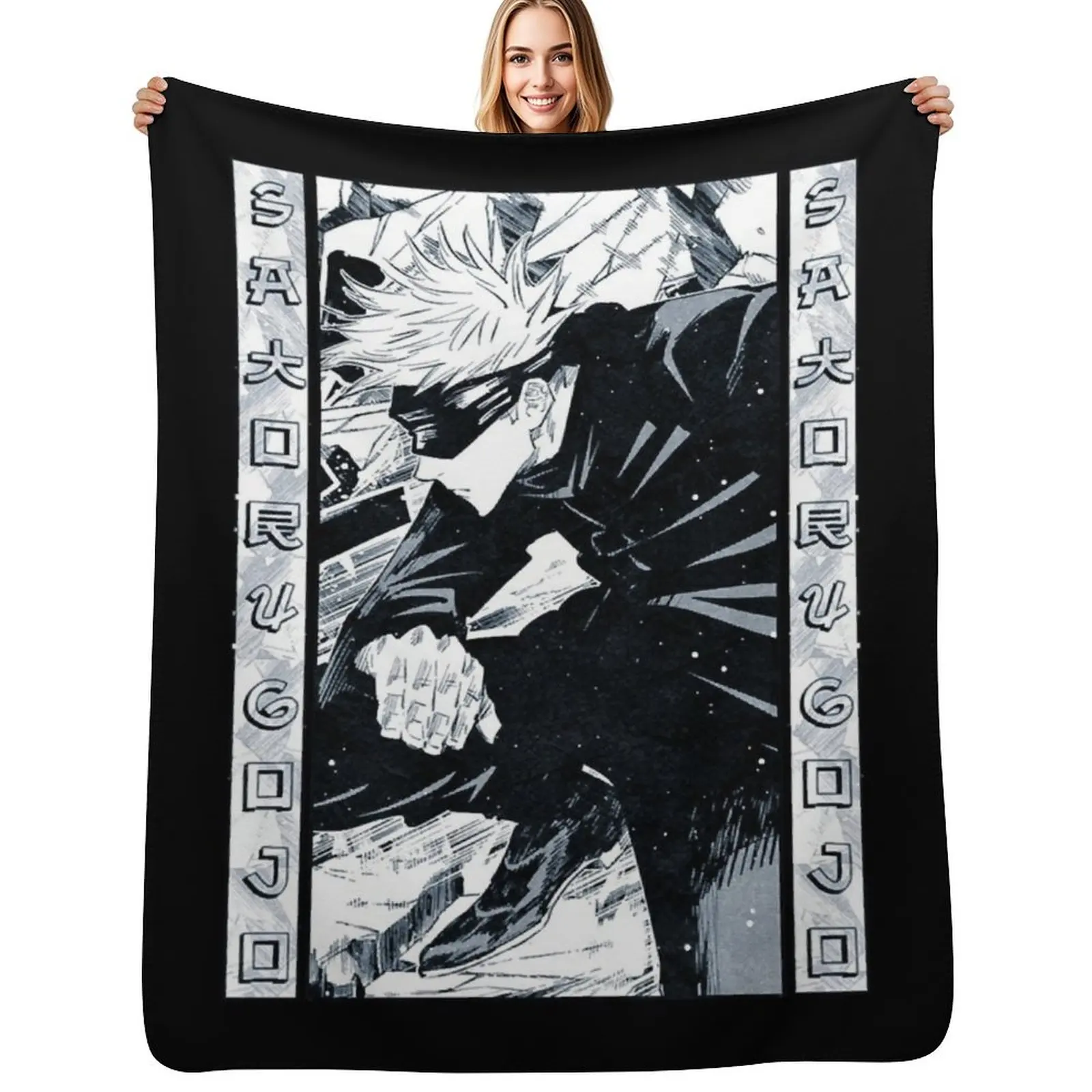 Satoru Gojo Manga Panel Artwork Throw Blanket All Season Soft Lightweight Blanket for Home
