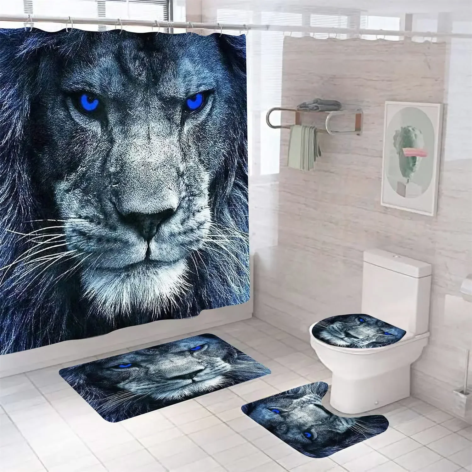 Fashion Lion African Woman Shower Curtain Set Bathroom   Afro Egyptian Lady Waterproof   Rugs  Mat Home Decor