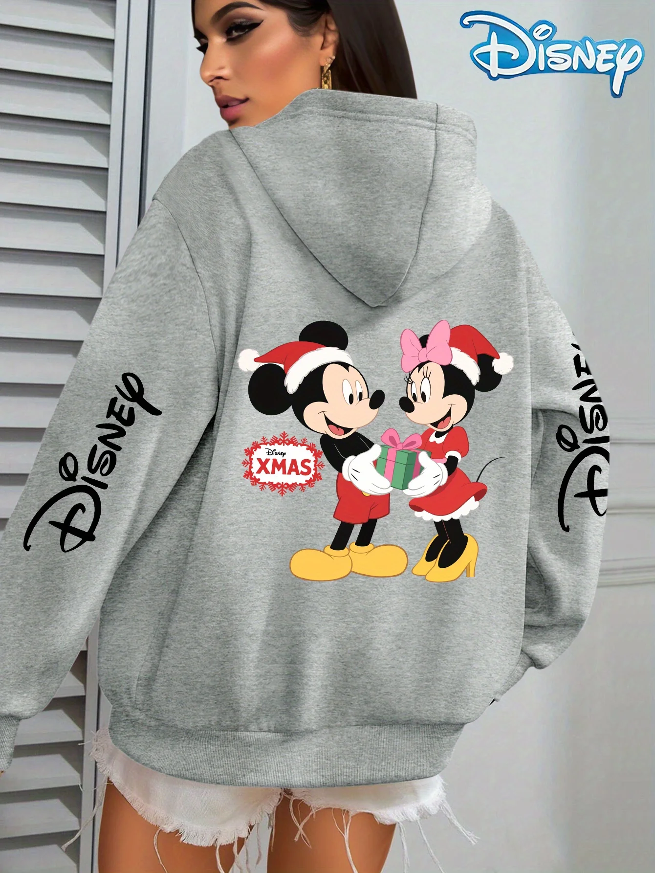 

Women Disney Mickey Mouse Christmas Hoodies Oversized Streetwear Unisex Sweatshirts Autumn and Winter Fleece Casual Versatile