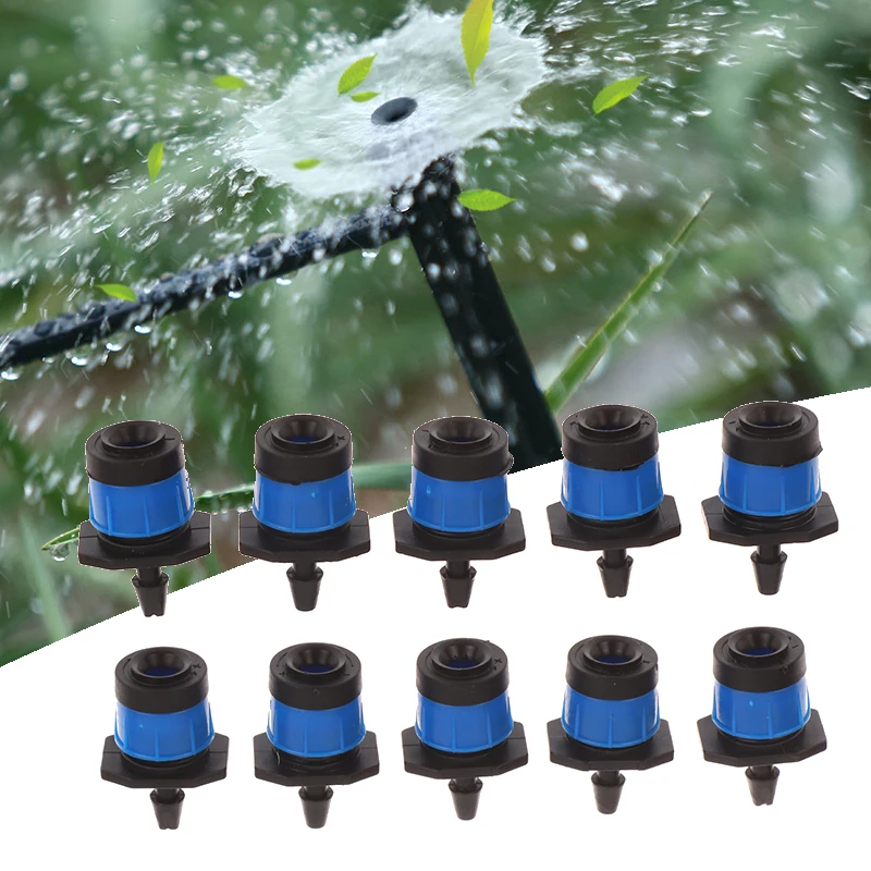 Jardim ajustável Rega Sprinklers, Full-circular Fountain Bocal, espalhamento Spray, Cogumelo Dripper, 10Pcs