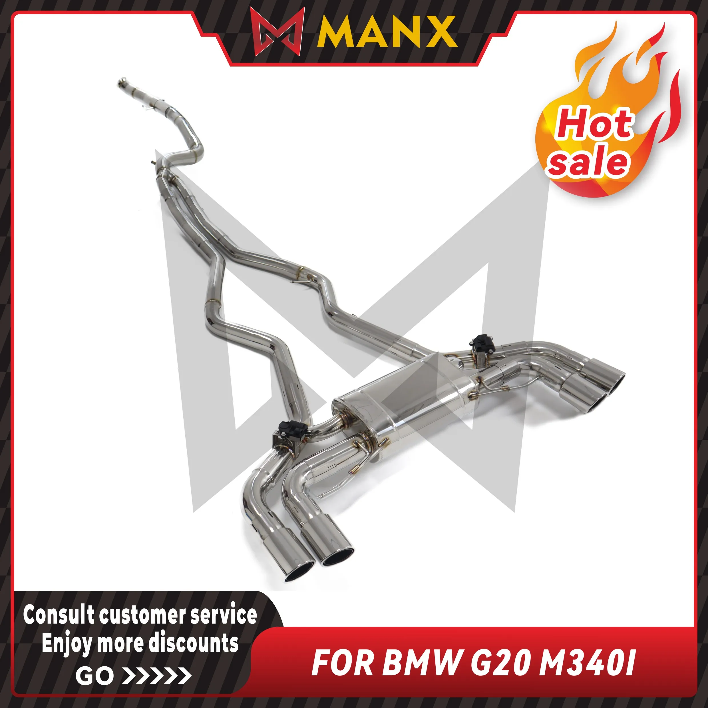

Valved Cat-Back Exhaust for BMW G20 M340I Stainless Steel Electronic valve Sport Exhaust System with Burble & Pop Sound
