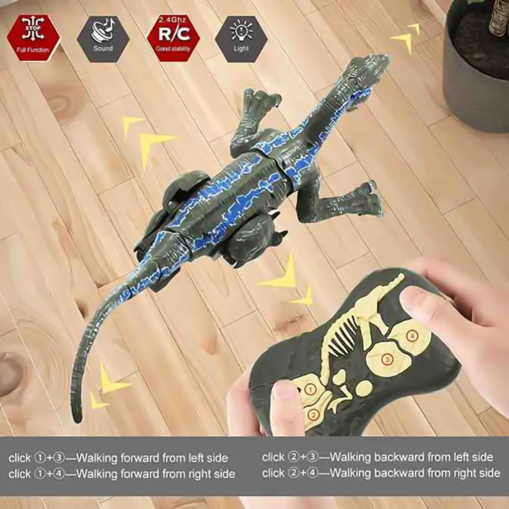 Remote Control Dinosaur Toy 5 Channels Electronic RC Toys Dinosaur Velociraptor With Spray And LED Light