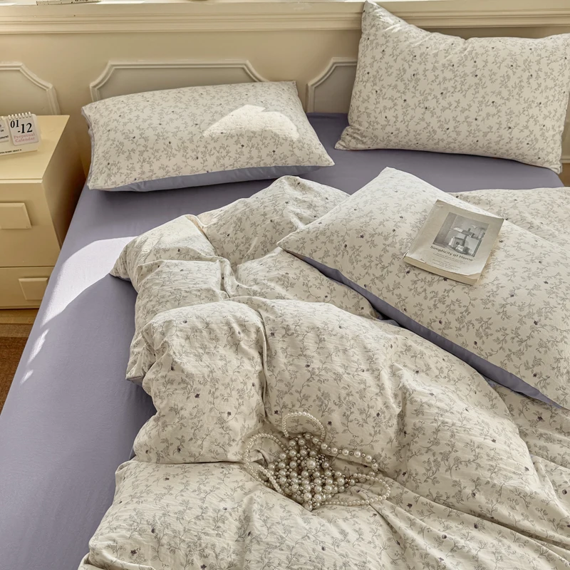 Ins Princess Bedding Set Soft Washed Bed Sheet Set Twin Queen Size Duvet Cover Set No Filling With Pillowcases Bedroom Decor