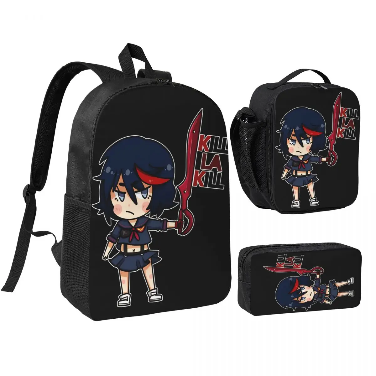 3Pcs Kill La Kill School bags Set for Kids Pencil Boxes Backpack Sets with Lunch Box For School Students Daypack