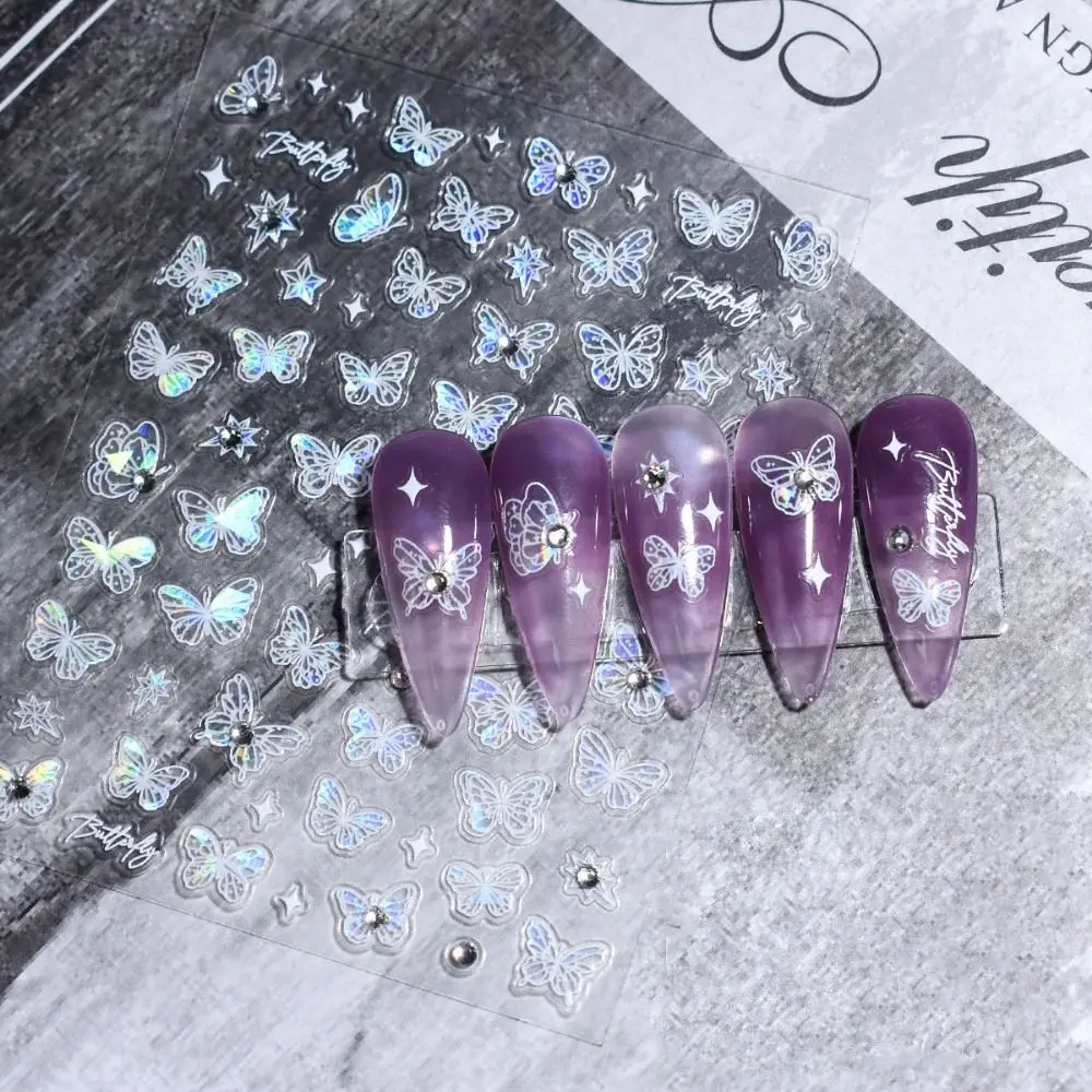 Aurora Butterfly 3D Nail Art Aufkleber Funkelnder selbstklebender Maniküre-Aufkleber Hochwertige Kristallschale Nail Art Dekoration