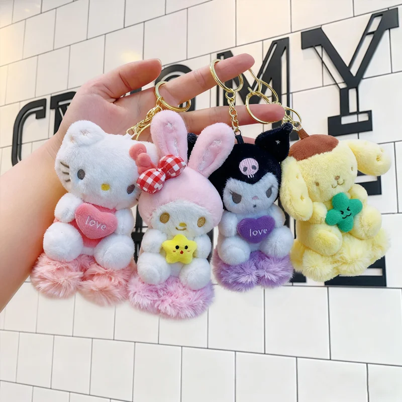 

Sanrio Cartoon Cute Plush Keychain My Melody Kuromi Pompompurin Star-Moon Cloud Plush Doll Kawaii Bag Charm Fan Exclusive Gift