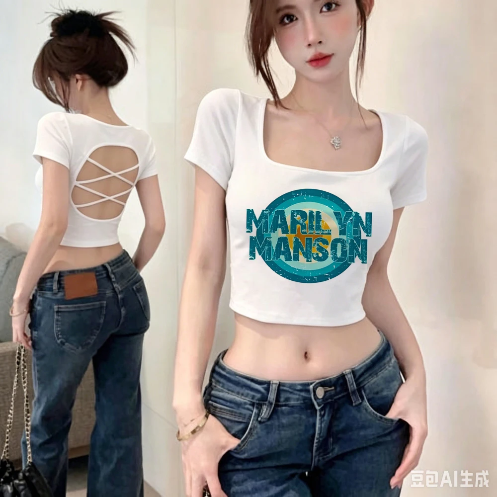 Marilyn Manson crop top ladies anime scene  graphic korean fashion japanese shirt graphic goth japan party gothic