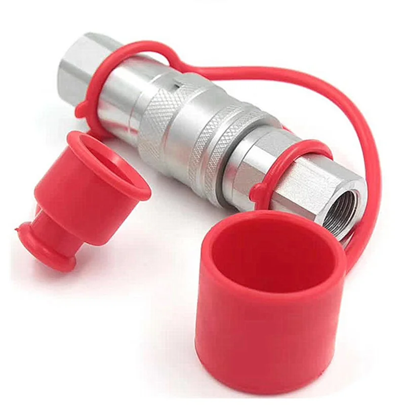 

A96I-1/2Inch NPT Hydraulic Coupler Skid Steer Bobcat Flat Face Quick Connect Couplings + 2PCS Dust Cap Silver Carbon Steel
